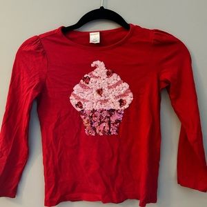 Red long sleeve shirt with cupcake